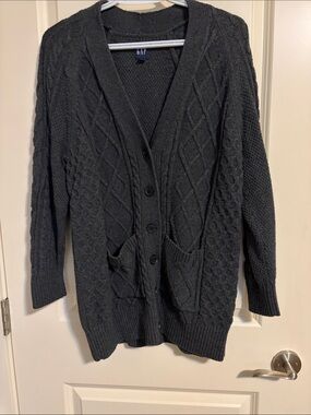 GAP Dark Charcoal Cable Knit Button-Up Cardigan